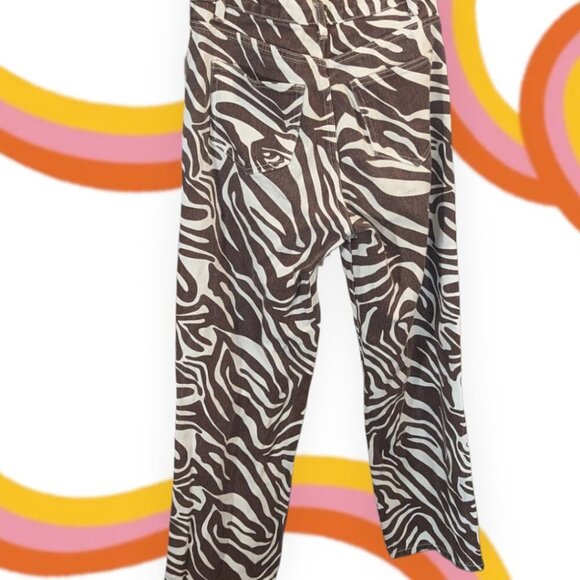 Shein Brown & Cream Zebra Bootcut Jean Pant Size Extra Small - Picture 6 of 10
